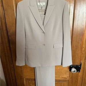 Casual Corner Light Taupe Women's Two-Button Suit Jacket and matching slacks.